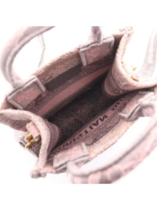 Dior Handbag Book Tote Mini Pink Gray Canvas Vertical - Picture 3 of 8